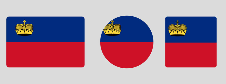 Liechtenstein flag set. Set of flags in different shapes rectangle, circle, square vector
