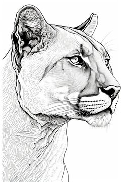 A powerful cougar illustration with minimal lines, perfect for creative colouring.