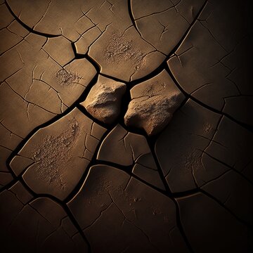 A dry earth surface with deep fracture patterns and arid desert formation.