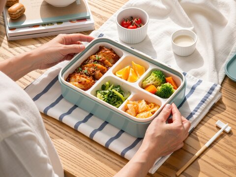 Person preparing healthy bento lunch box for school