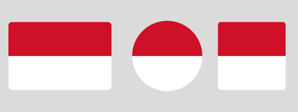 Monaco flag set. Set of flags in different shapes rectangle, circle, square vector