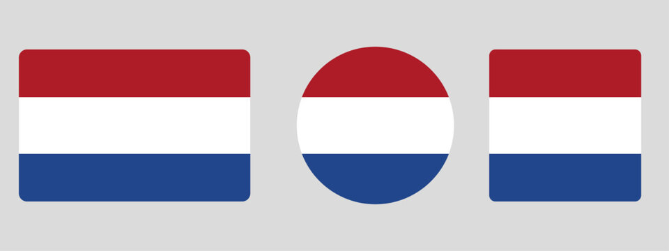 Netherlands flag set. Set of flags in different shapes rectangle, circle, square vector
