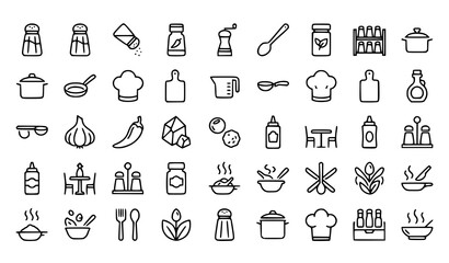 Salt and Pepper Shaker Thin Line Icon Set Kitchen Cooking Spice Vector © MdSakib