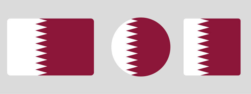 Qatar flag set. Set of flags in different shapes rectangle, circle, square vector