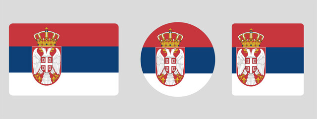 Obraz premium Serbia flag set. Set of flags in different shapes rectangle, circle, square vector
