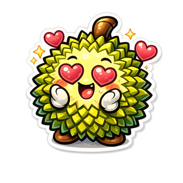 durian with heart eyes expression, romantic kawaii icon design