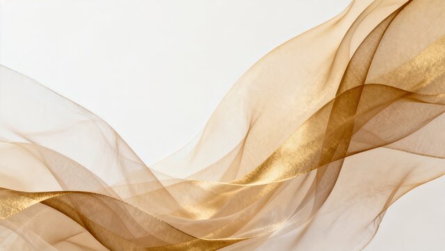 Flowing golden fabric on white background