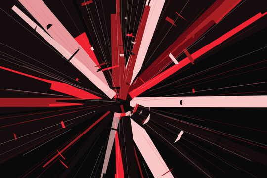 Explosive red and white shattered glass pattern on dark background, explosion