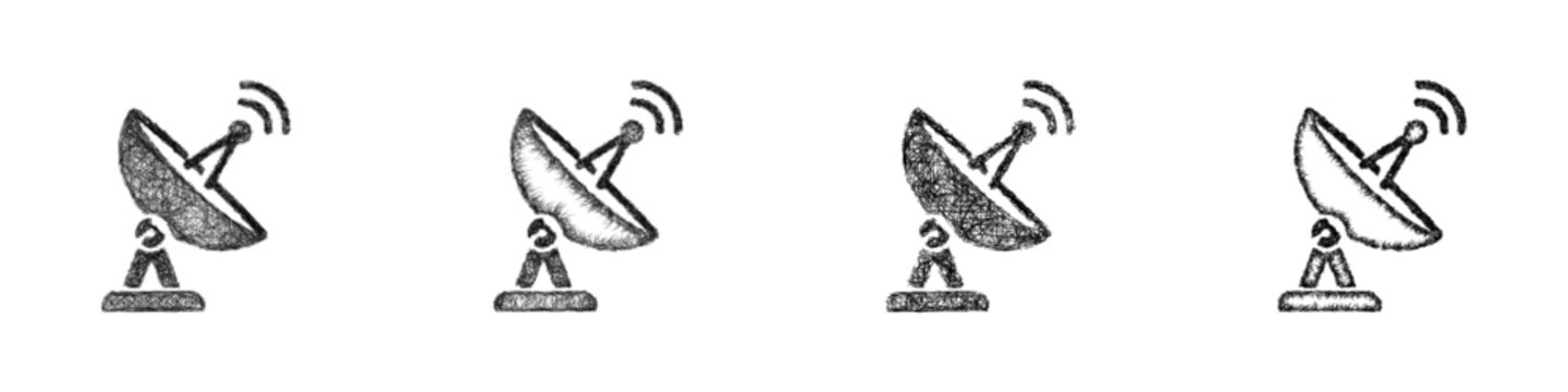 Black and white sketch satellite dish icon design set