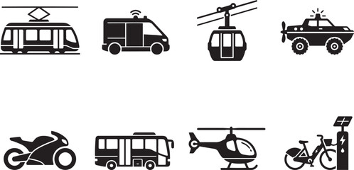 ransportation and city transit solid icons set © Syed