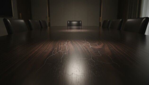 Close-up of polished dark walnut wood table surface with fine crackling texture and minor abrasions