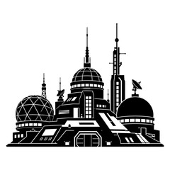 Futuristic science research facility with domes and antennae © vexeledge