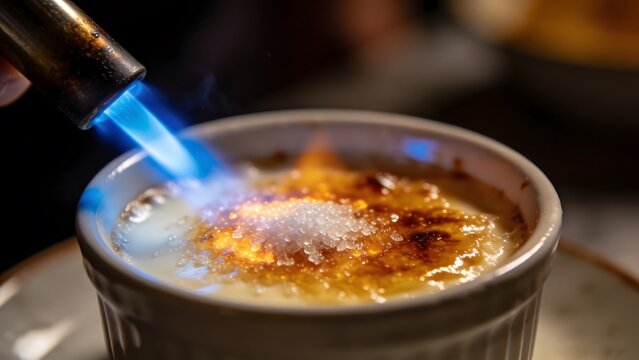 Caramelizing Sugar on Creme Brulee with Kitchen Torch