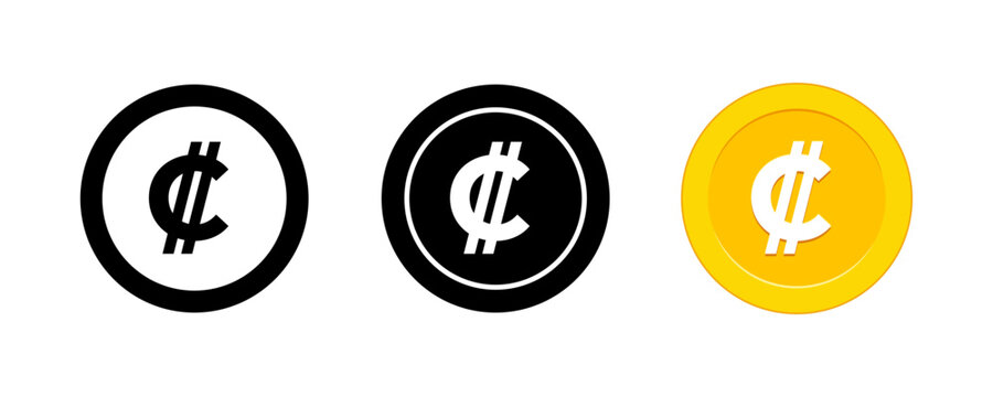 Costa Rica Colon Currency Symbol Coin Vector Icon Set