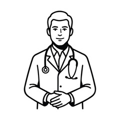Fototapeta premium Friendly male doctor standing with hands clasped wearing a white coat, physician