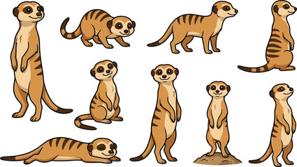 Cute meerkat cartoon vector illustration set featuring adorable safari animal poses isolated wildlife collection © MdNazmul