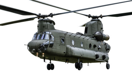 Green tandem rotor military transport helicopter in flight © Ari