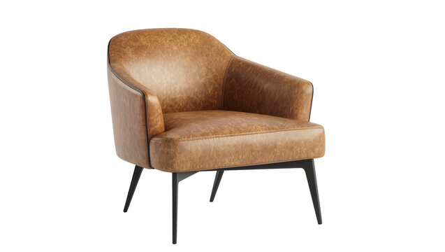 Brown leather armchair with black legs