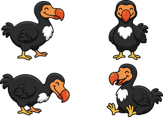 Cute dodo bird cartoon vector illustration set featuring funny extinct animal characters isolated wildlife collection © MdNazmul