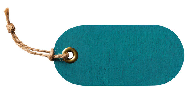 Teal blank rectangular tag with rounded end and twine string