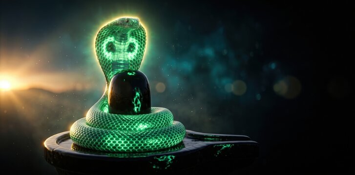 Vasuki Cobra Shivlinga &mdash; Emerald Sacred Glow