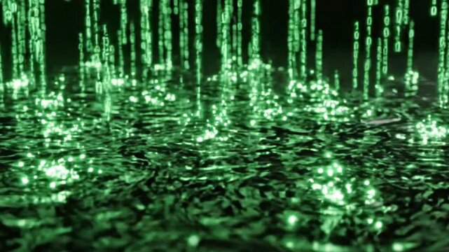 Abstract Green Binary Code Flowing Digital Rain Data Stream