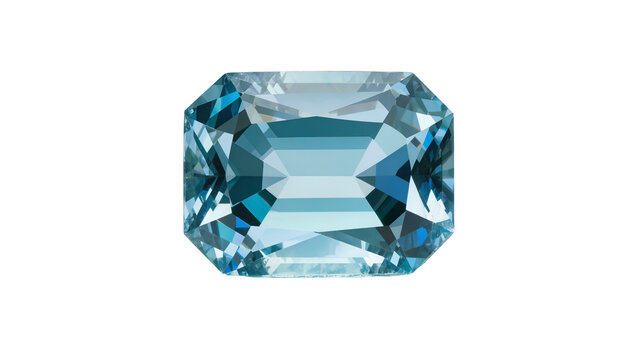 Emerald cut aquamarine gemstone, clear blue gemstone facets