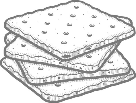 Stack of square crackers with perforations and wavy edges