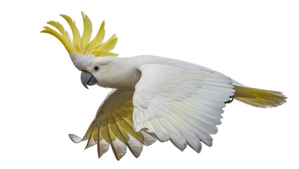 Sulphur-crested cockatoo in flight with yellow crest and wings © Ari