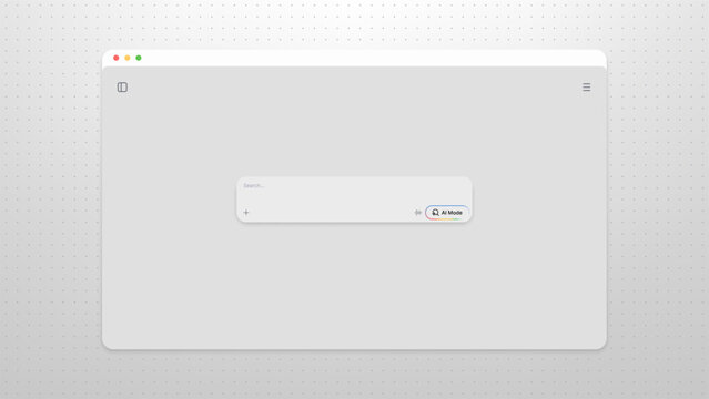 Browser search bar with ai mode button. Interface for artificial intelligence inquiry. Digital technology for information retrieval. Modern web design for automated system query. Application UI.