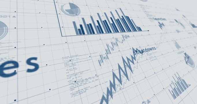 Missiles drones charts and graphs diagram seamless and loopable on paper 3d concept animation