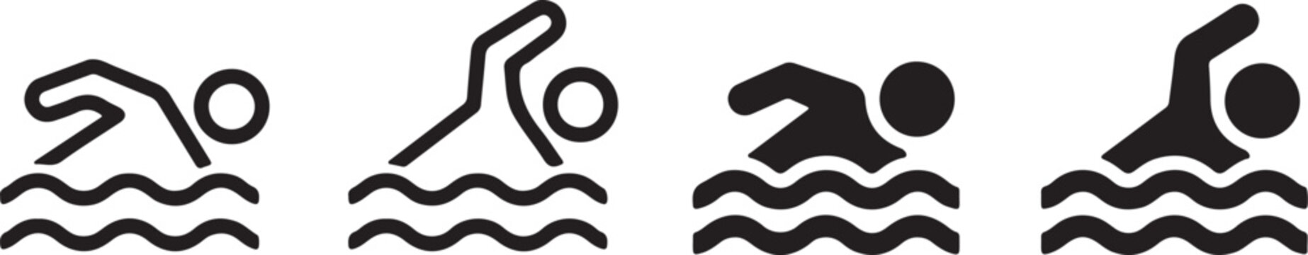 Swimming strokes pictograms backstroke breaststroke butterfly and freestyle