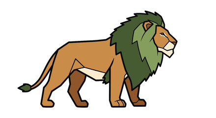 Cartoon lion with green mane standing. © herdi