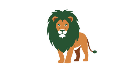Cartoon lion with green mane standing. © herdi