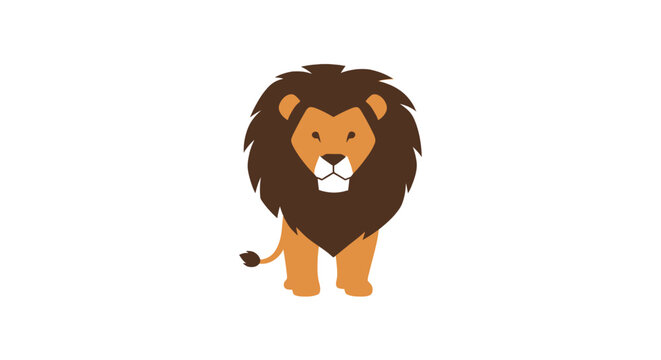Cartoon lion with long mane standing.