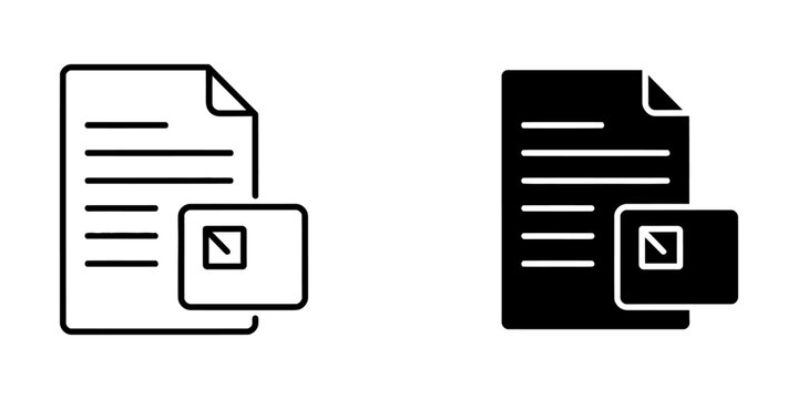 Document file with embedded image icon outline and solid vector illustrations