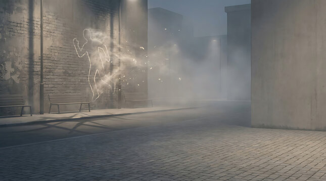 Dramatic Urban Graffiti Wall with Smoke & Neon Love Sign at Night Protest Event