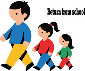 Fototapeta premium Children Walking Home From School Together, Casual Outdoor Activity, Bright and Cheerful Mood