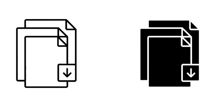 Batch document download icon with stacked files and downward arrow, download
