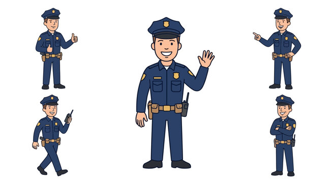 Cartoon police officer in various poses.