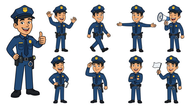 Cartoon police officers in various poses.