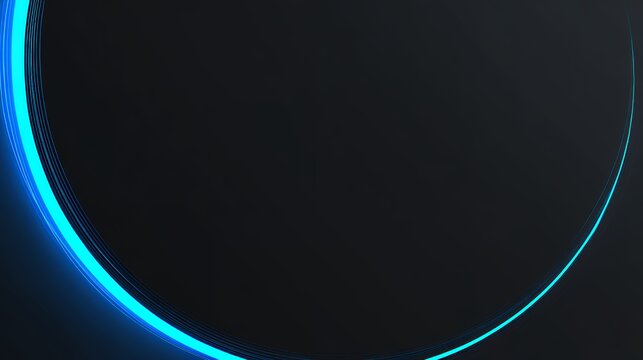 Minimalist dark slate texture with bright neon blue curved light beam and fine lines framing for modern tech presentation