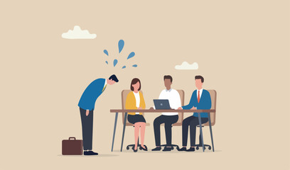 Apologize or say sorry, regret for what happen asking for forgiveness, professional leadership mistake failure, pardon or feel sad concept, businessman team meeting bow down say sorry apologize © Nazma
