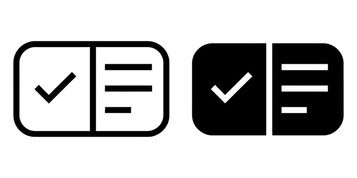 Task completion toggle switch and checklist verification icon with checkmark