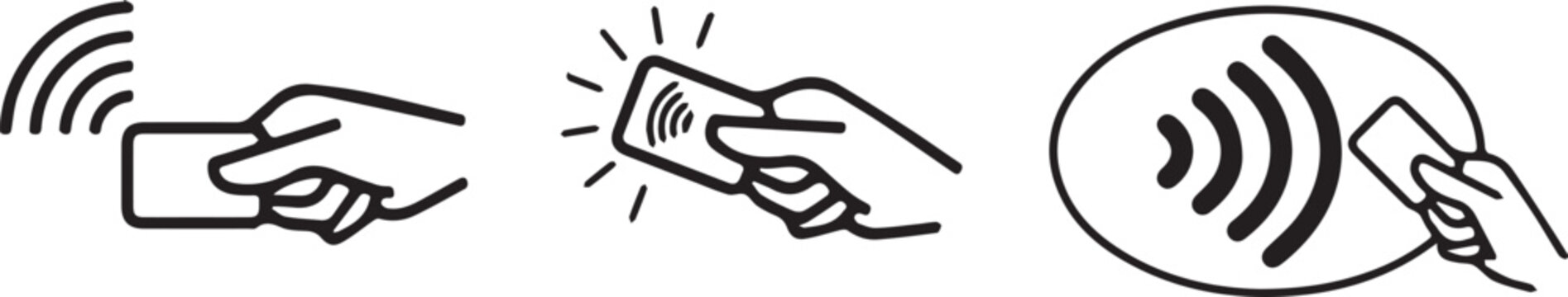 Contactless payment icons set nfc mobile wallet and card reader illustrations