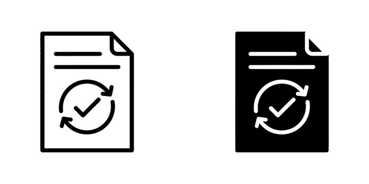 Document update status and verification icons with document checkmark complete