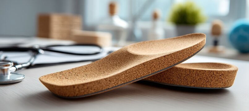 Foot health assessment concept orthopedic insoles presented during medical consultation textured cor