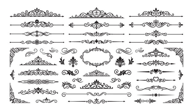 Decorative vintage page dividers and ornate corner frames for luxury book printing. Vector illustration