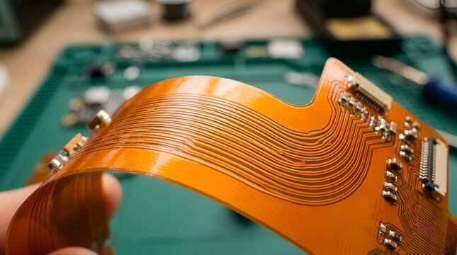 Flexible Circuit Board with Electronic Components Close Up