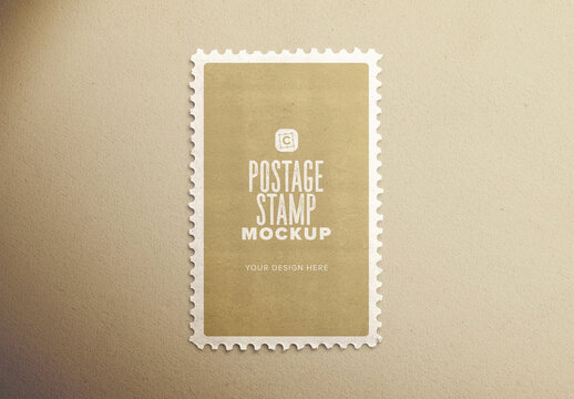 Postage Stamp Mockup &mdash; Single Vertical Stamp, Kraft Background, PSD